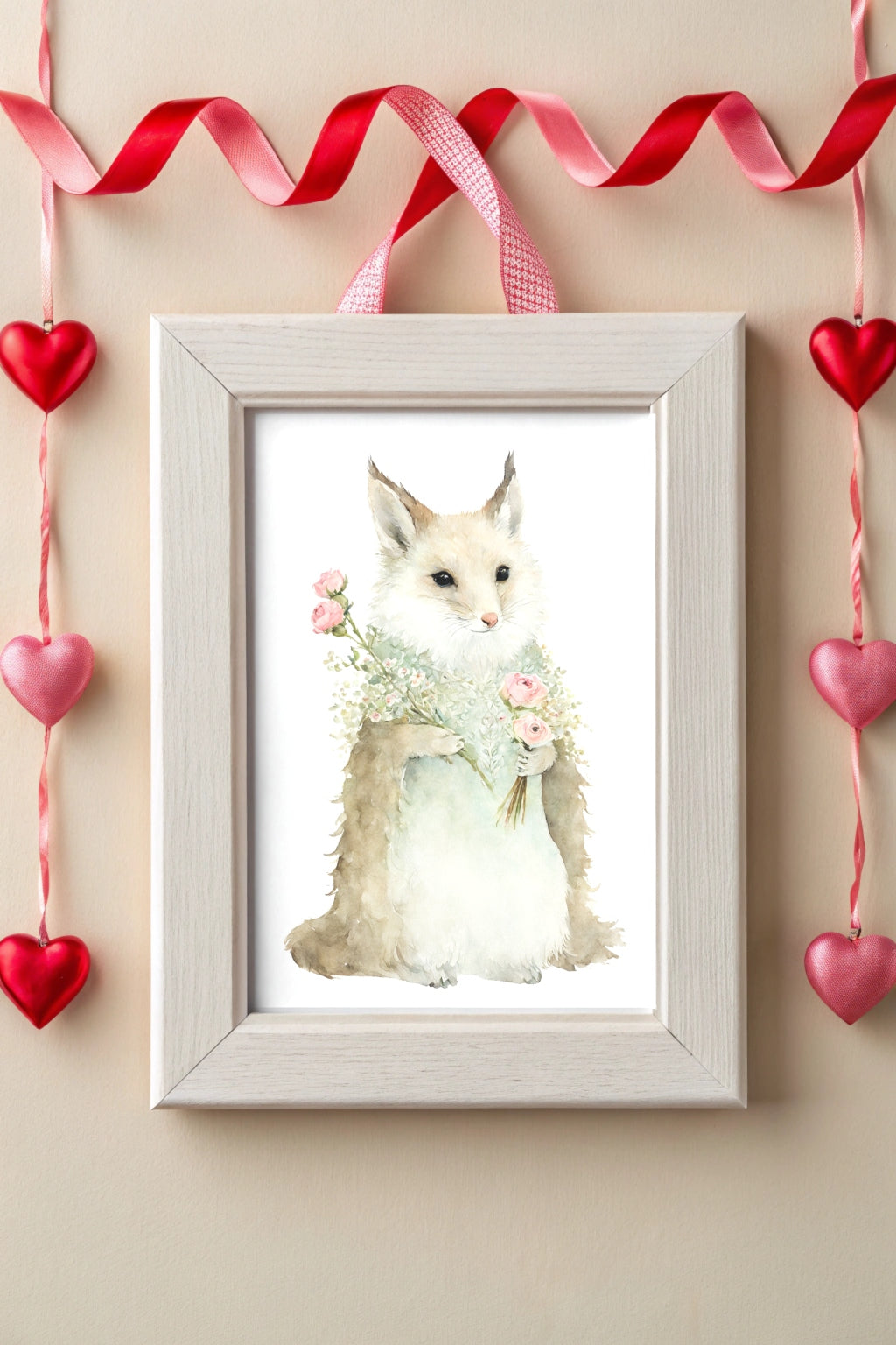 Charming Valentine Fox Art Print - FluffyCutes