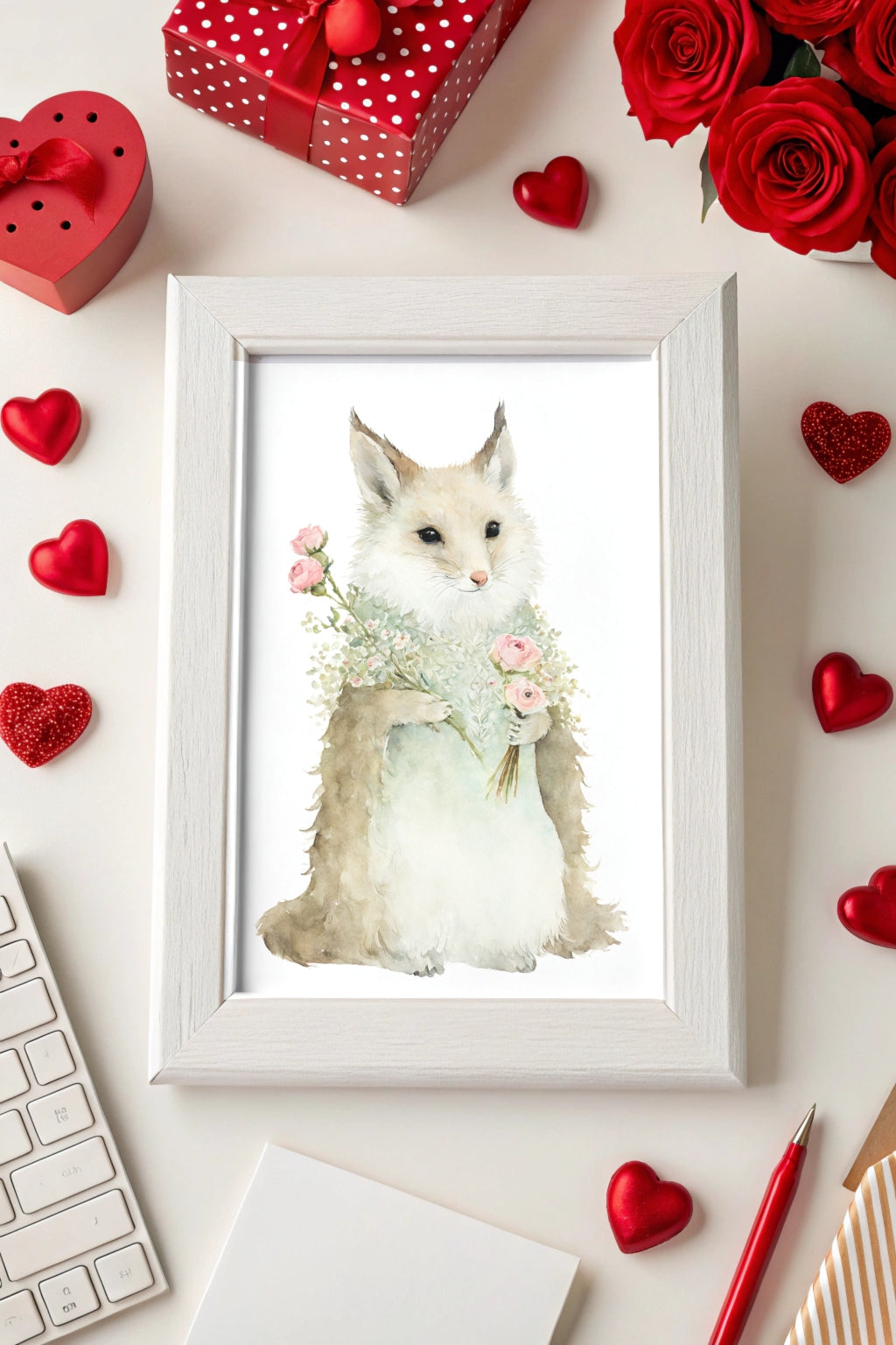Charming Valentine Fox Art Print - FluffyCutes