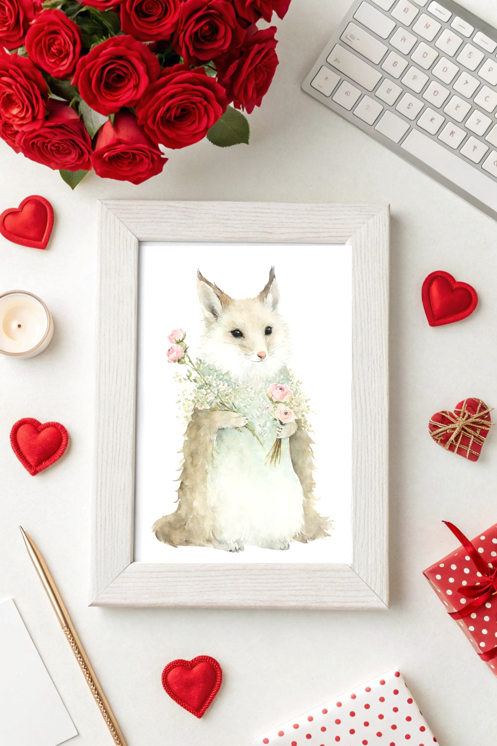 Charming Valentine Fox Art Print - FluffyCutes