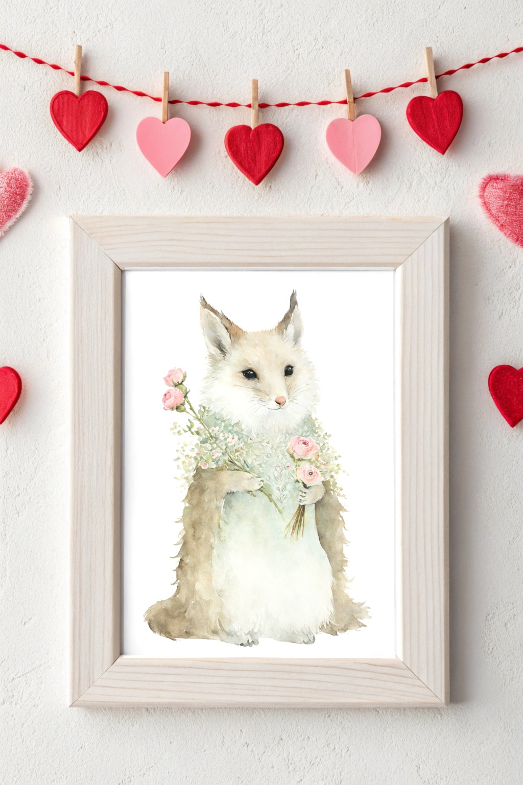 Charming Valentine Fox Art Print - FluffyCutes