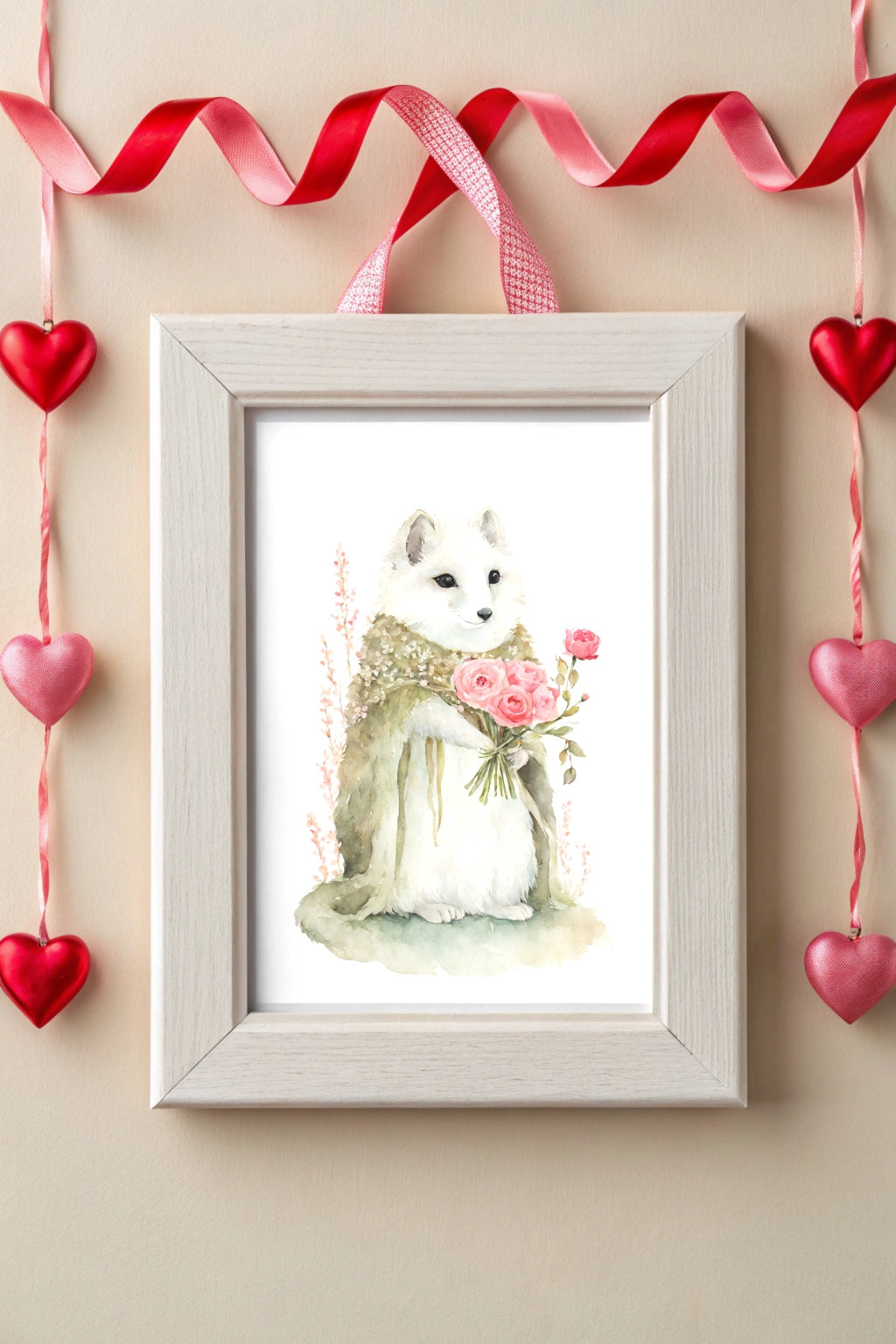 Gentle Romance Fox Art Print with Roses - FluffyCutes