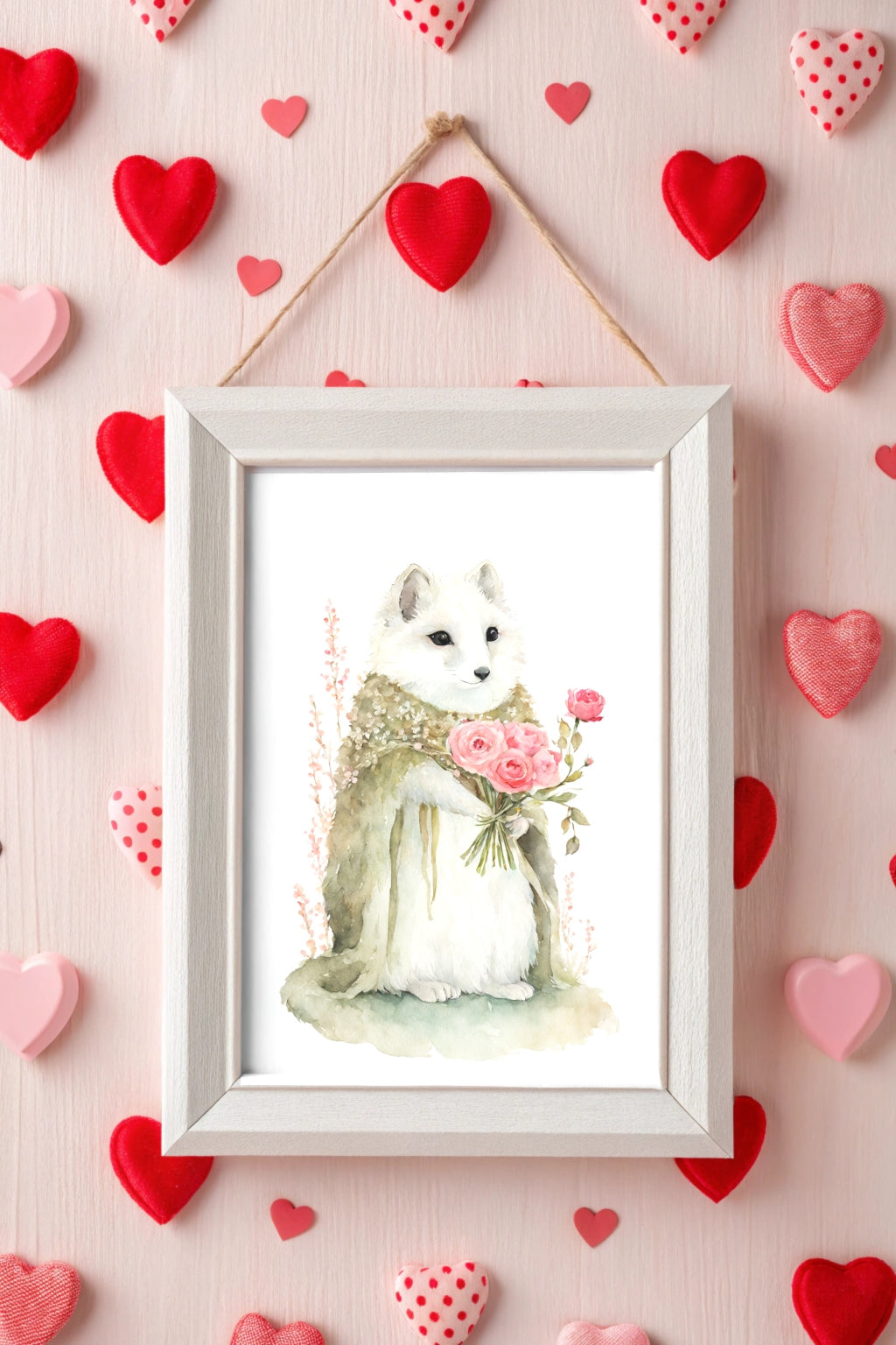 Gentle Romance Fox Art Print with Roses - FluffyCutes