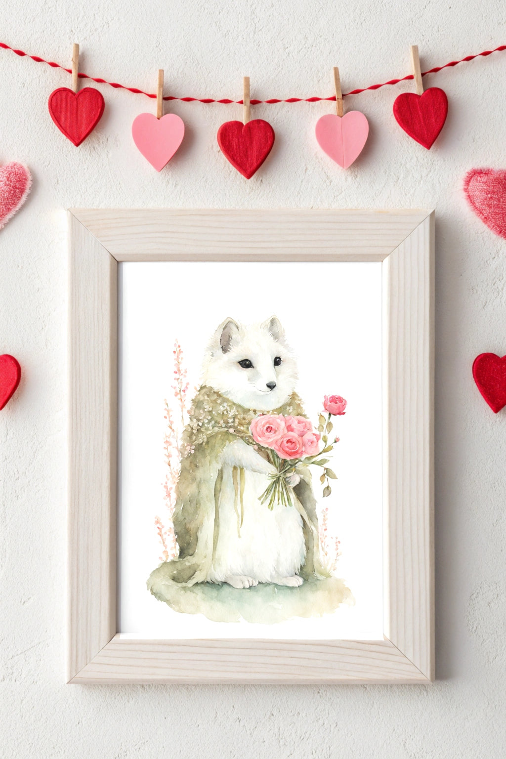 Gentle Romance Fox Art Print with Roses - FluffyCutes