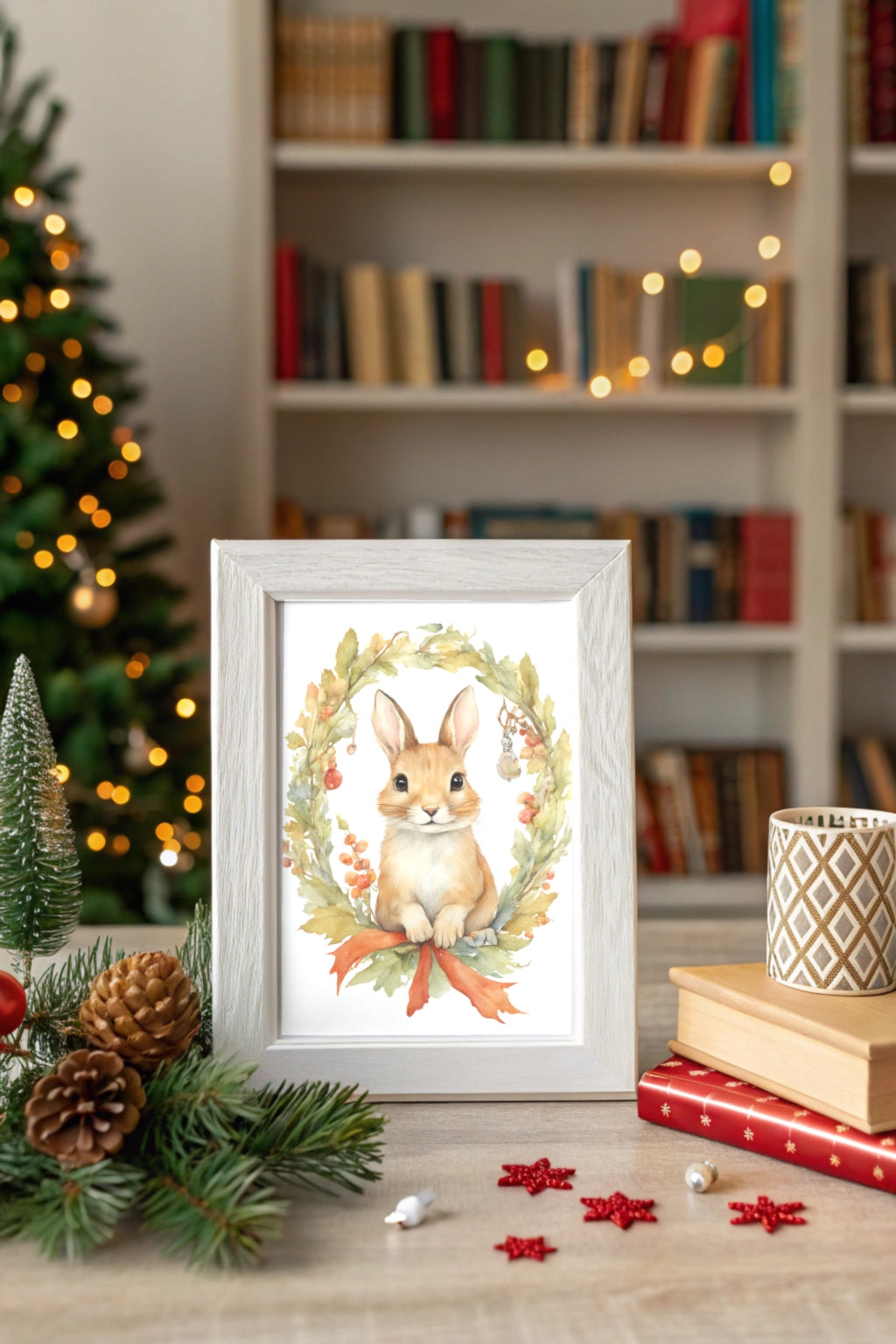 Christmas Bunny Spirit Digital Wall Art - Fluffy Cutes Art