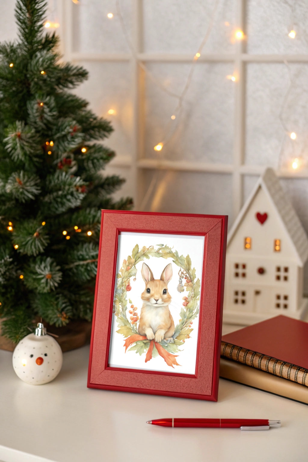 Christmas Bunny Spirit Digital Wall Art - Fluffy Cutes Art