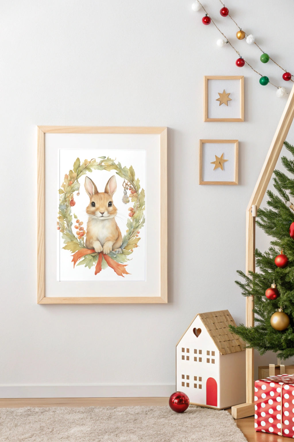 Christmas Bunny Spirit Digital Wall Art - Fluffy Cutes Art