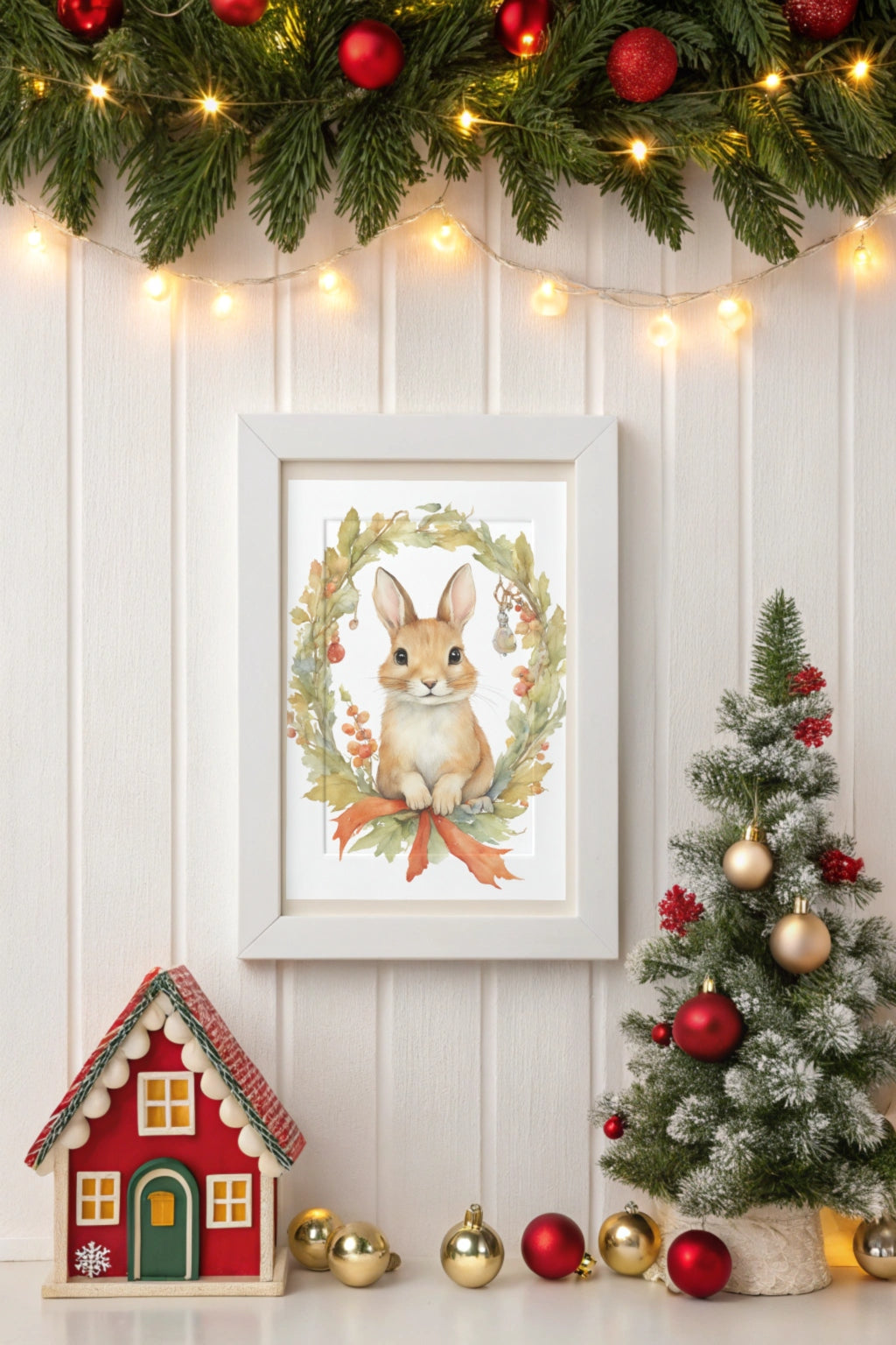 Christmas Bunny Spirit Digital Wall Art - Fluffy Cutes Art