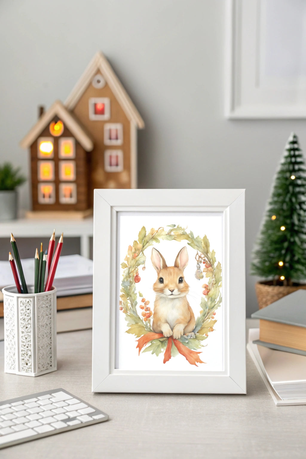 Christmas Bunny Spirit Digital Wall Art - Fluffy Cutes Art