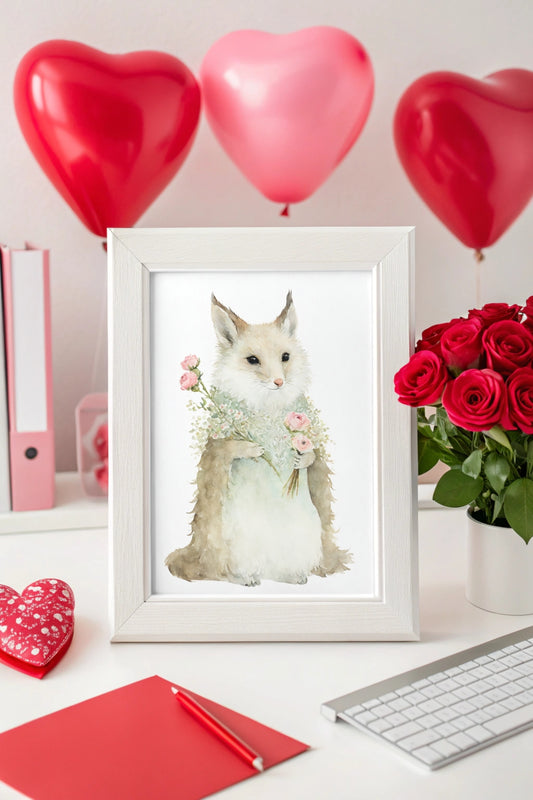 Charming Valentine Fox Art Print - FluffyCutes