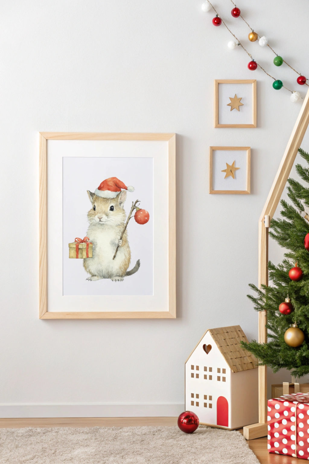 Christmas Mouse Digital Wall Art - Fluffy Cutes Art