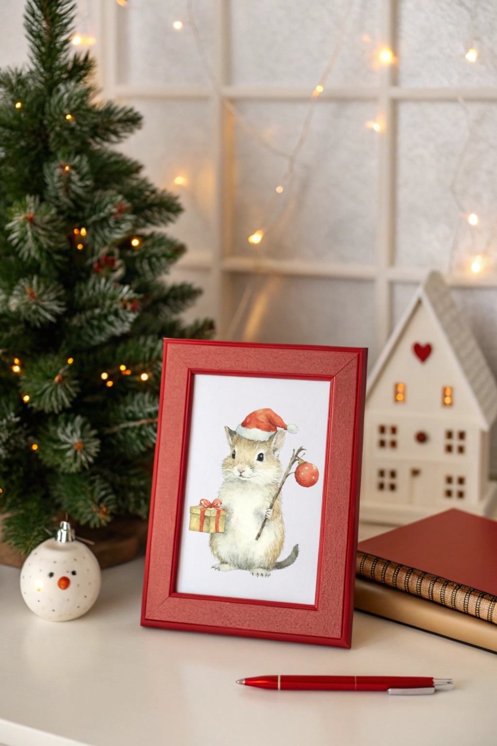 Christmas Mouse Digital Wall Art - Fluffy Cutes Art