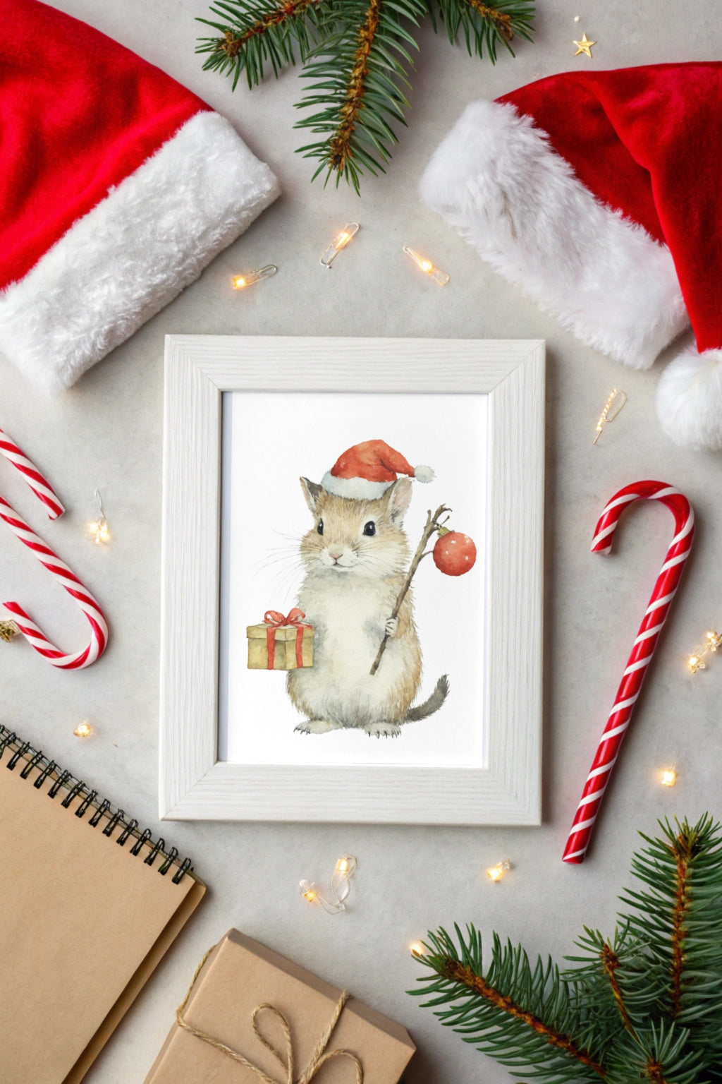 Christmas Mouse Digital Wall Art - Fluffy Cutes Art