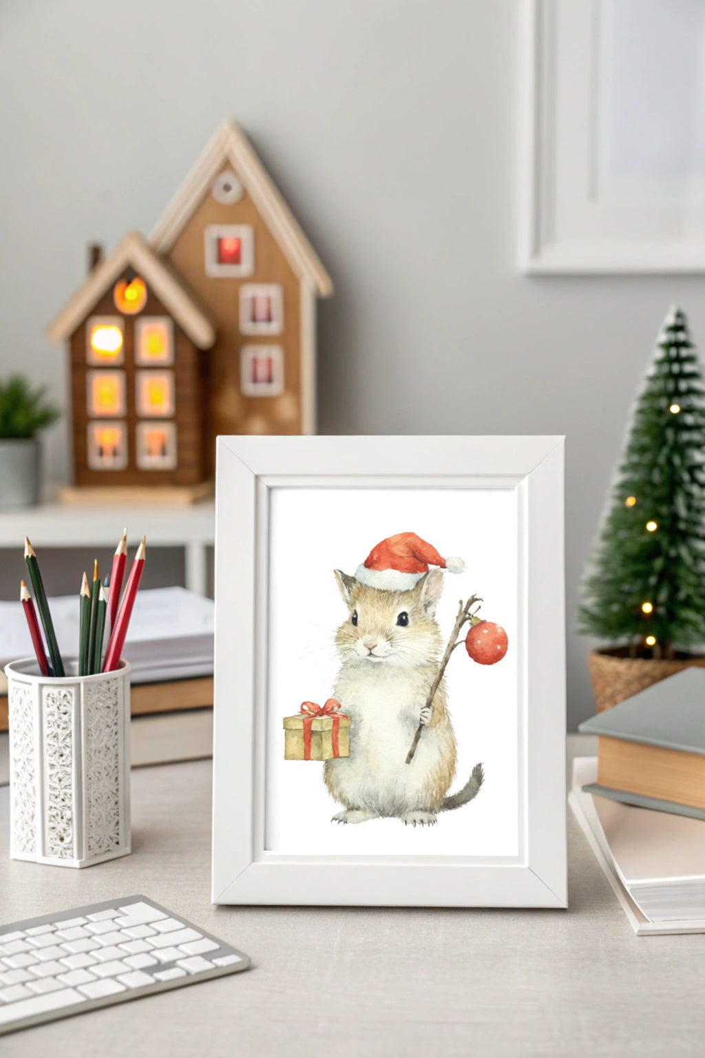 Christmas Mouse Digital Wall Art - Fluffy Cutes Art