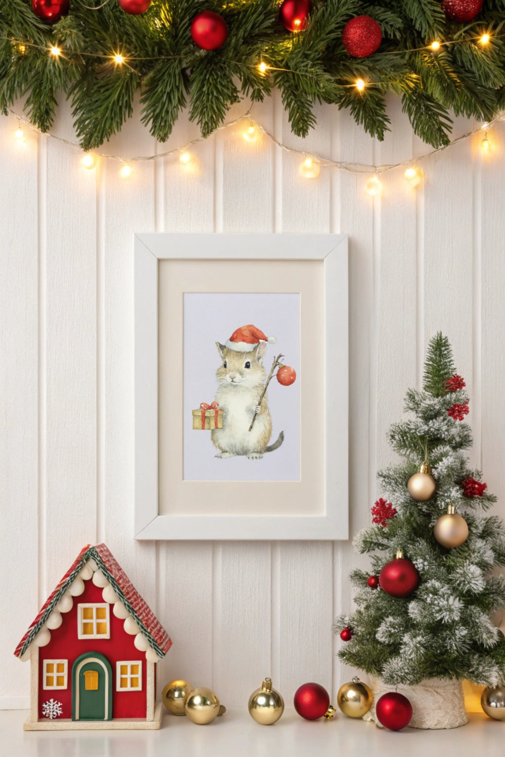 Christmas Mouse Digital Wall Art - Fluffy Cutes Art