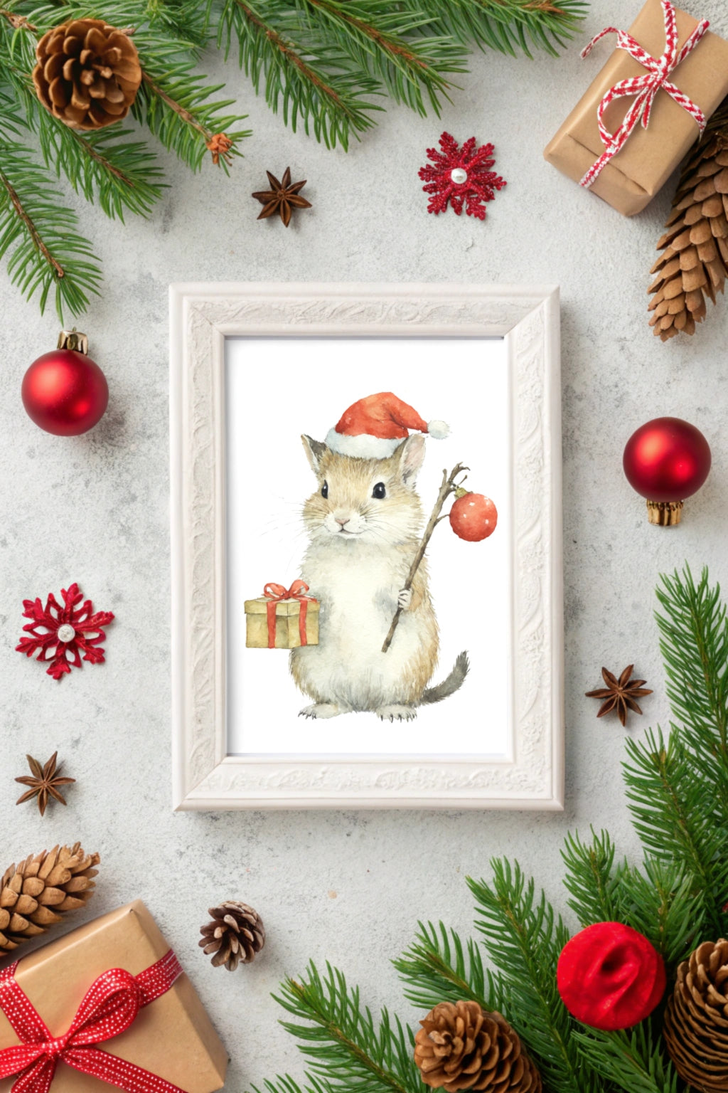 Christmas Mouse Digital Wall Art - Fluffy Cutes Art