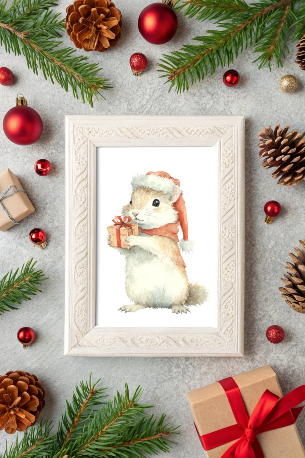 Christmas Squirrel Digital Wall Art - Fluffy Cutes Art