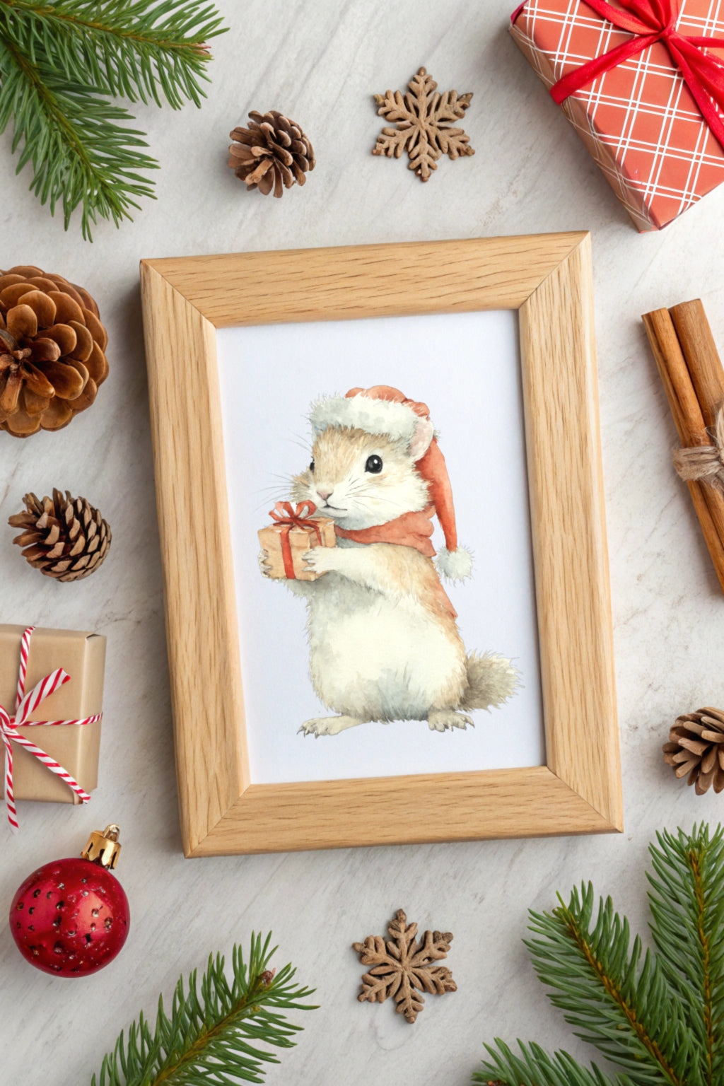 Christmas Squirrel Digital Wall Art - Fluffy Cutes Art