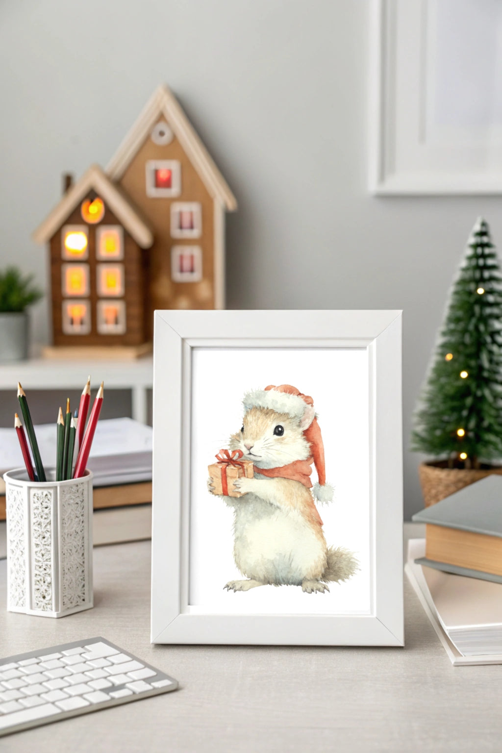 Christmas Squirrel Digital Wall Art - Fluffy Cutes Art