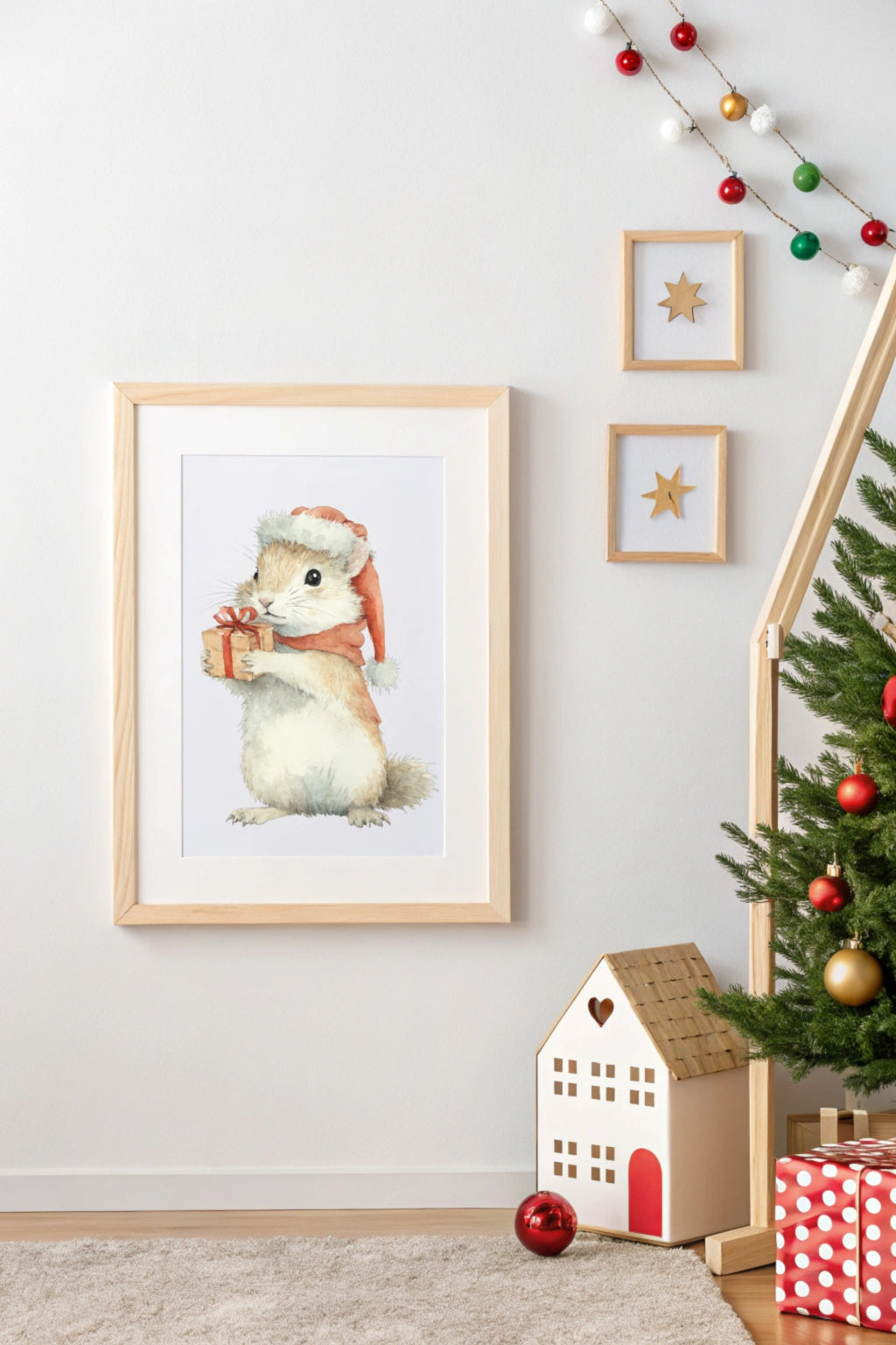 Christmas Squirrel Digital Wall Art - Fluffy Cutes Art