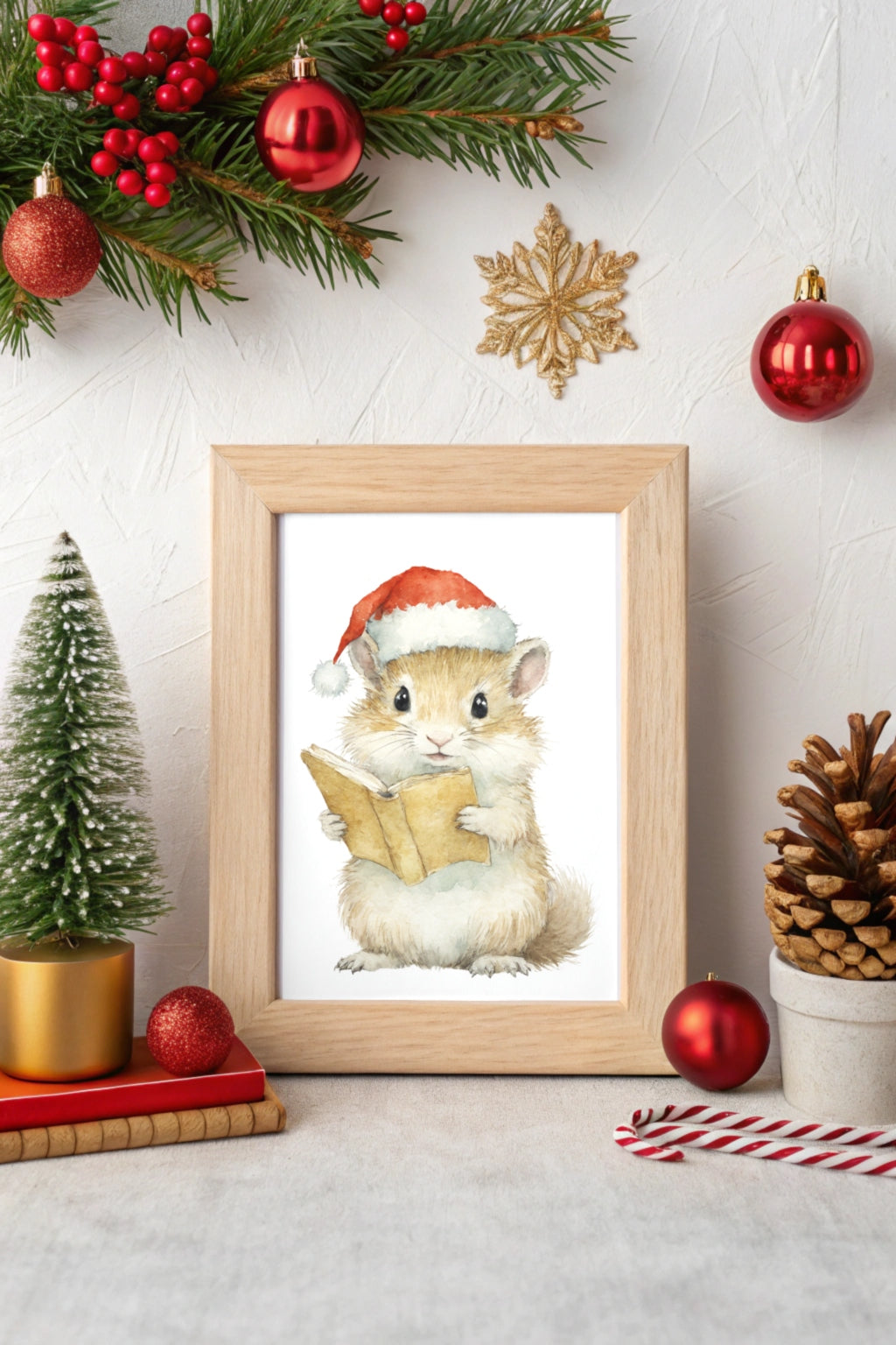 Christmas Wisdom Mouse Digital Wall Art - Fluffy Cutes Art