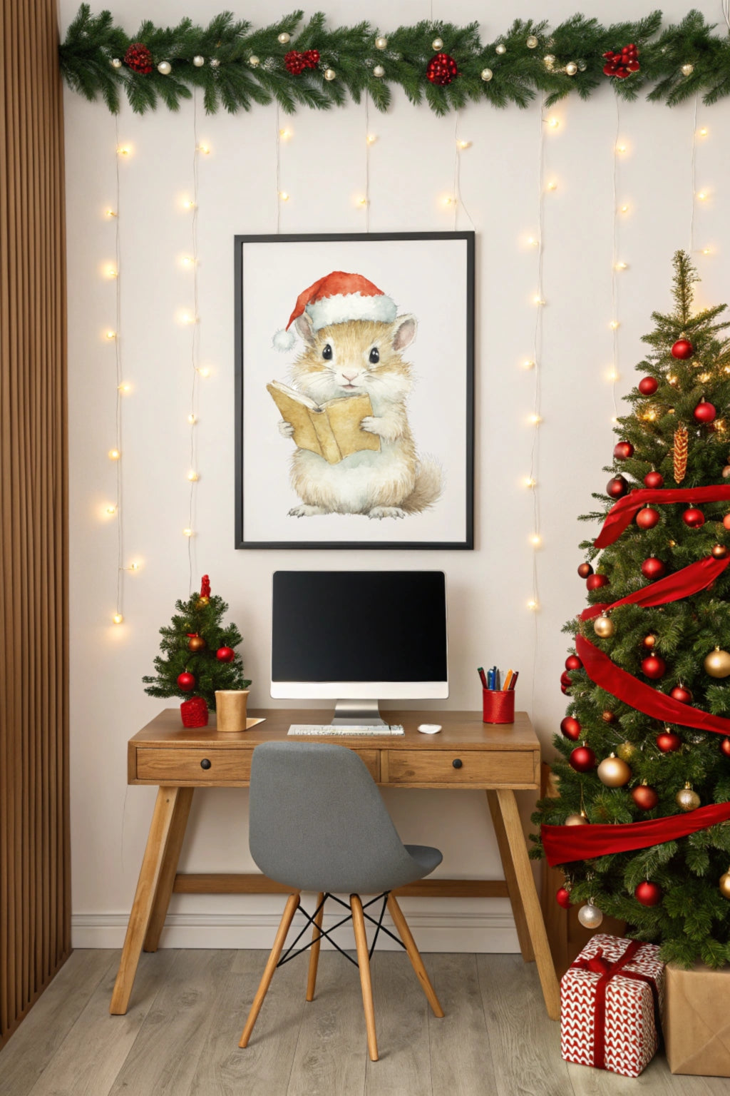 Christmas Wisdom Mouse Digital Wall Art - Fluffy Cutes Art