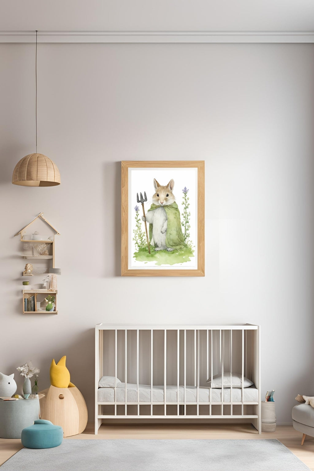 Cute Garden Mouse Digital Wall Decor - Fluffy Cutes Art