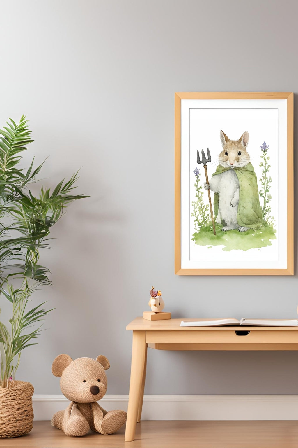 Cute Garden Mouse Digital Wall Decor - Fluffy Cutes Art