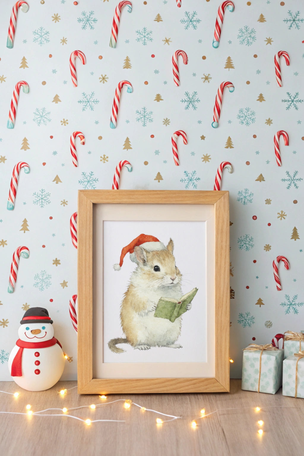 Cute Wisdom Christmas Mouse Digital Wall Art - Fluffy Cutes Art