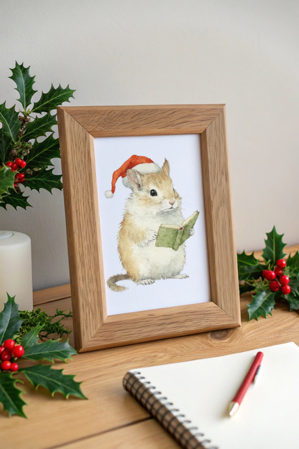 Cute Wisdom Christmas Mouse Digital Wall Art - Fluffy Cutes Art