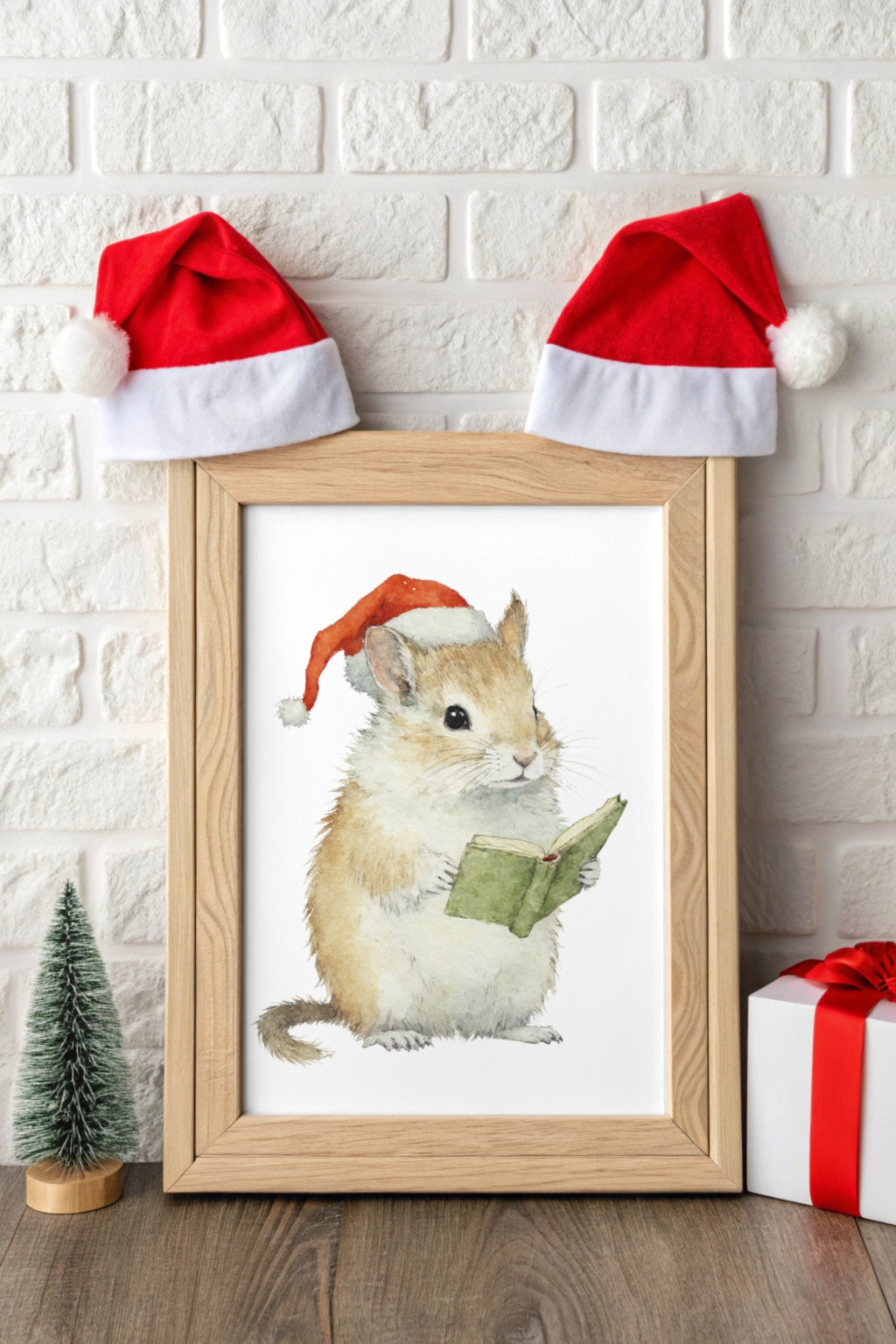 Cute Wisdom Christmas Mouse Digital Wall Art - Fluffy Cutes Art