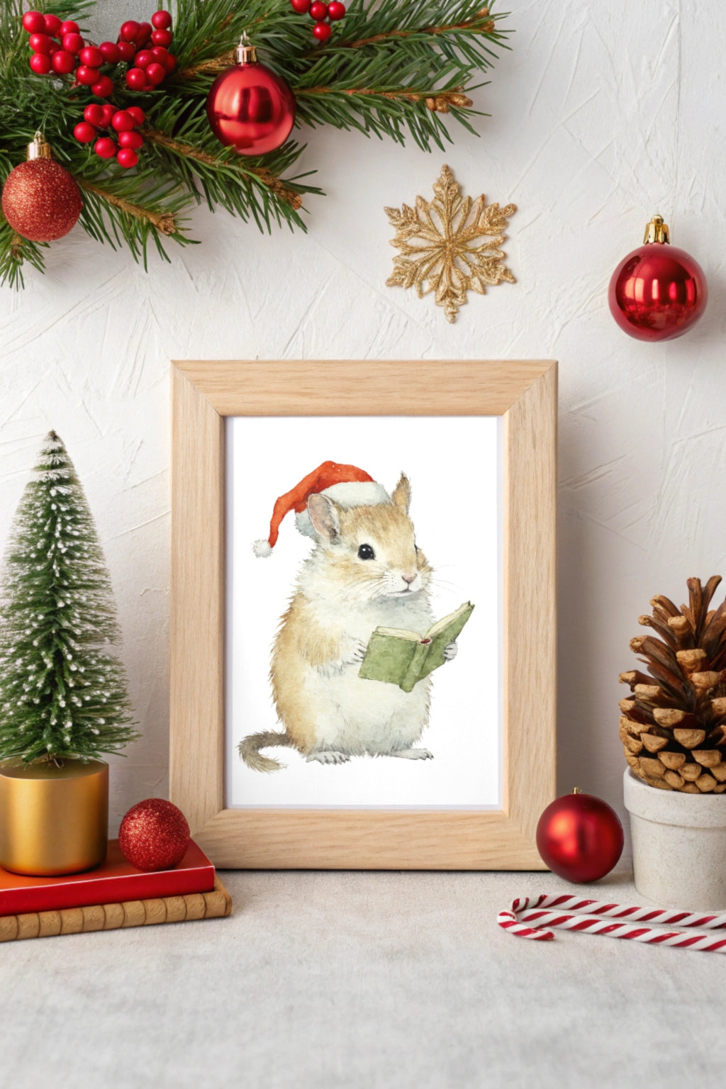 Cute Wisdom Christmas Mouse Digital Wall Art - Fluffy Cutes Art