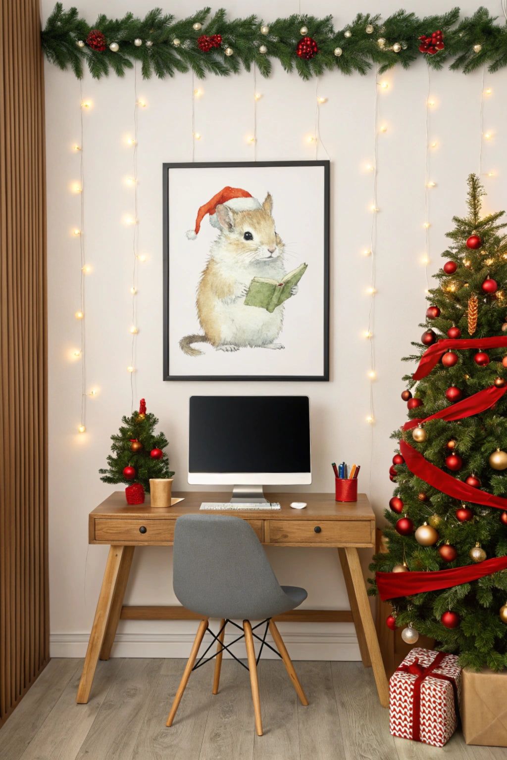 Cute Wisdom Christmas Mouse Digital Wall Art - Fluffy Cutes Art