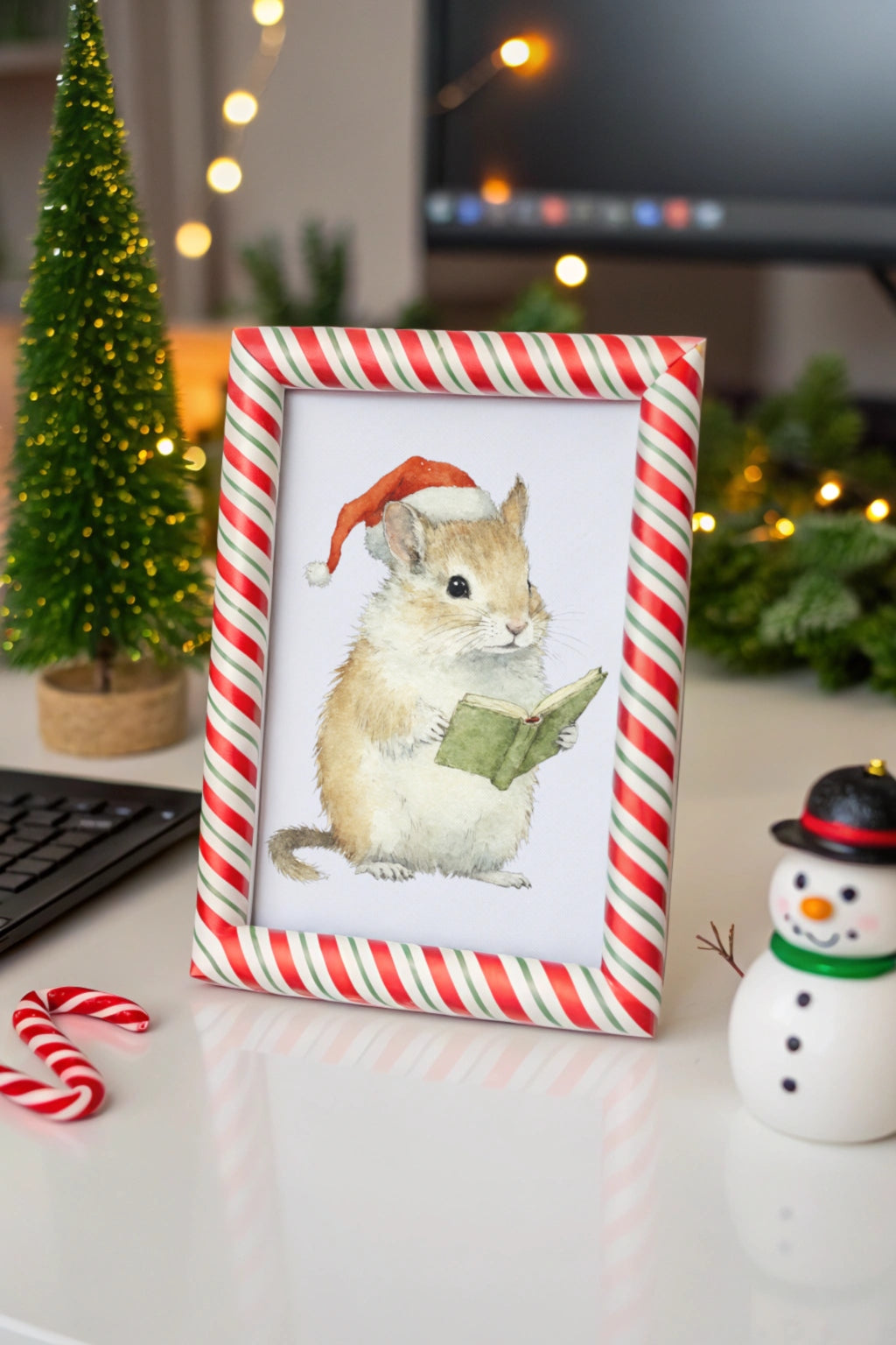 Cute Wisdom Christmas Mouse Digital Wall Art - Fluffy Cutes Art