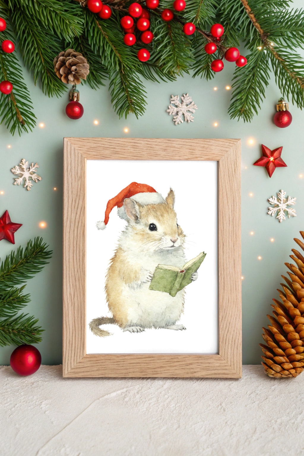 Cute Wisdom Christmas Mouse Digital Wall Art - Fluffy Cutes Art