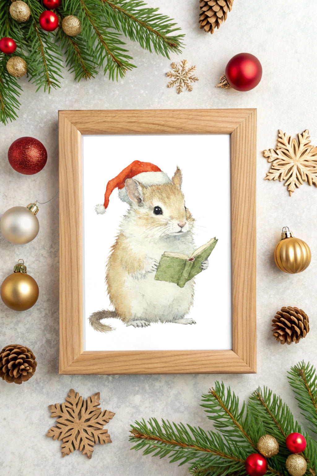 Cute Wisdom Christmas Mouse Digital Wall Art - Fluffy Cutes Art