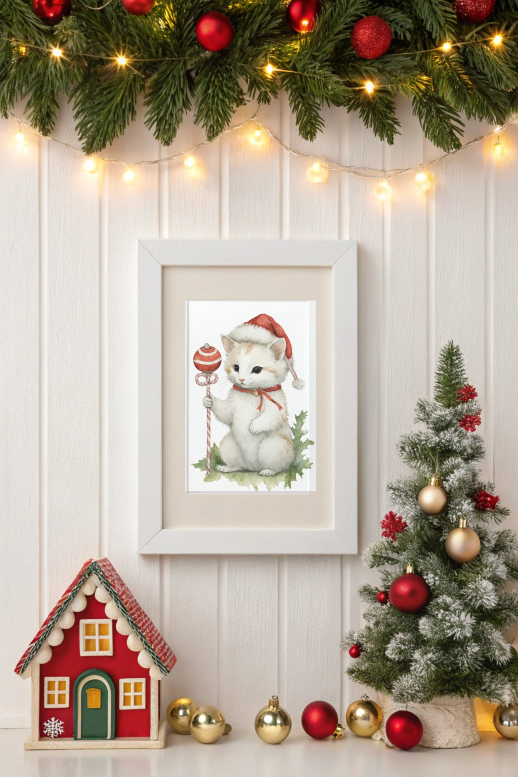 Magical Christmas Cat Digital Wall Art - Fluffy Decor