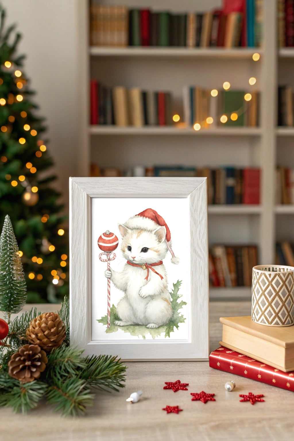 Magical Christmas Cat Digital Wall Art - Fluffy Decor