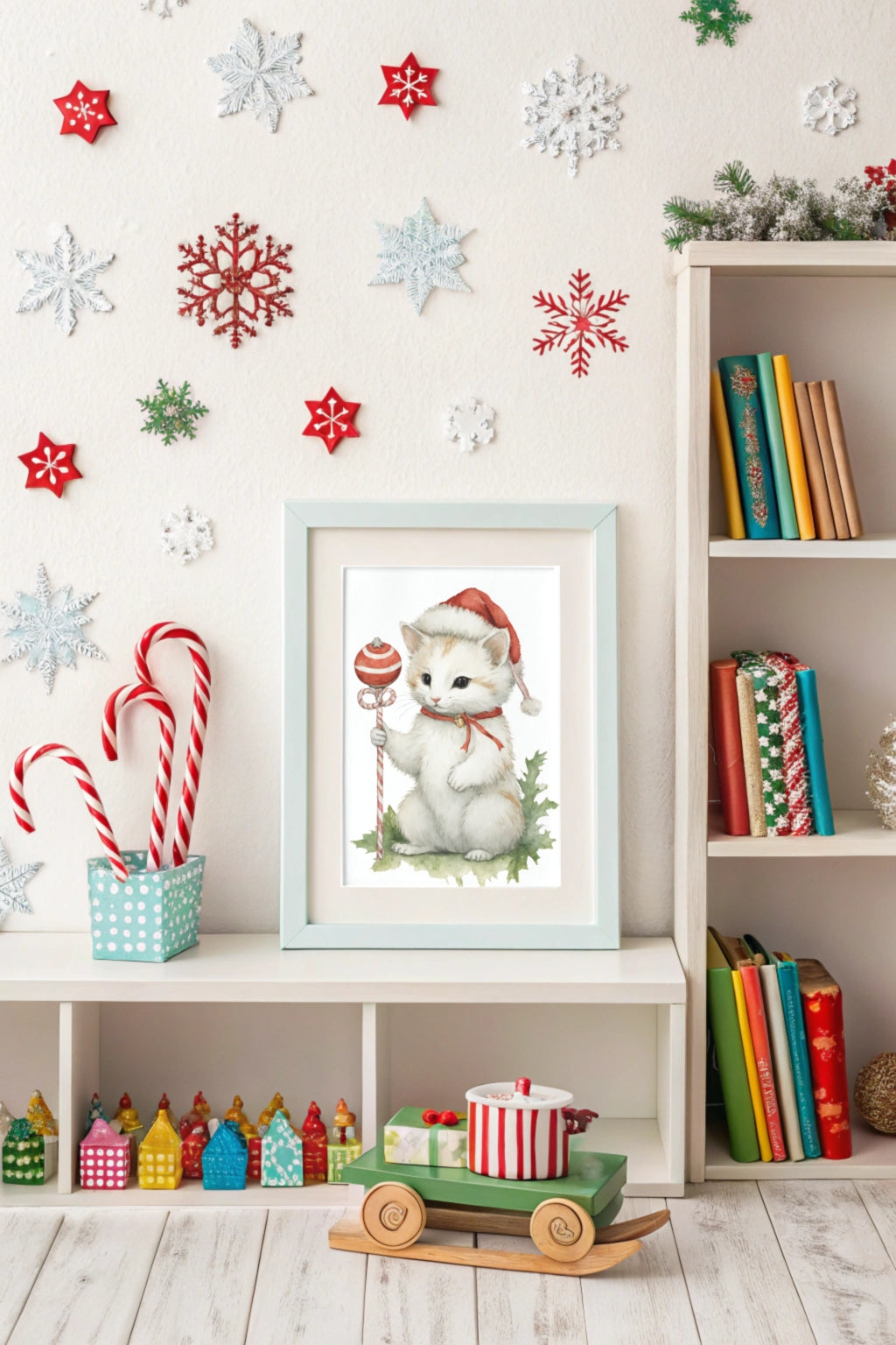 Magical Christmas Cat Digital Wall Art - Fluffy Decor