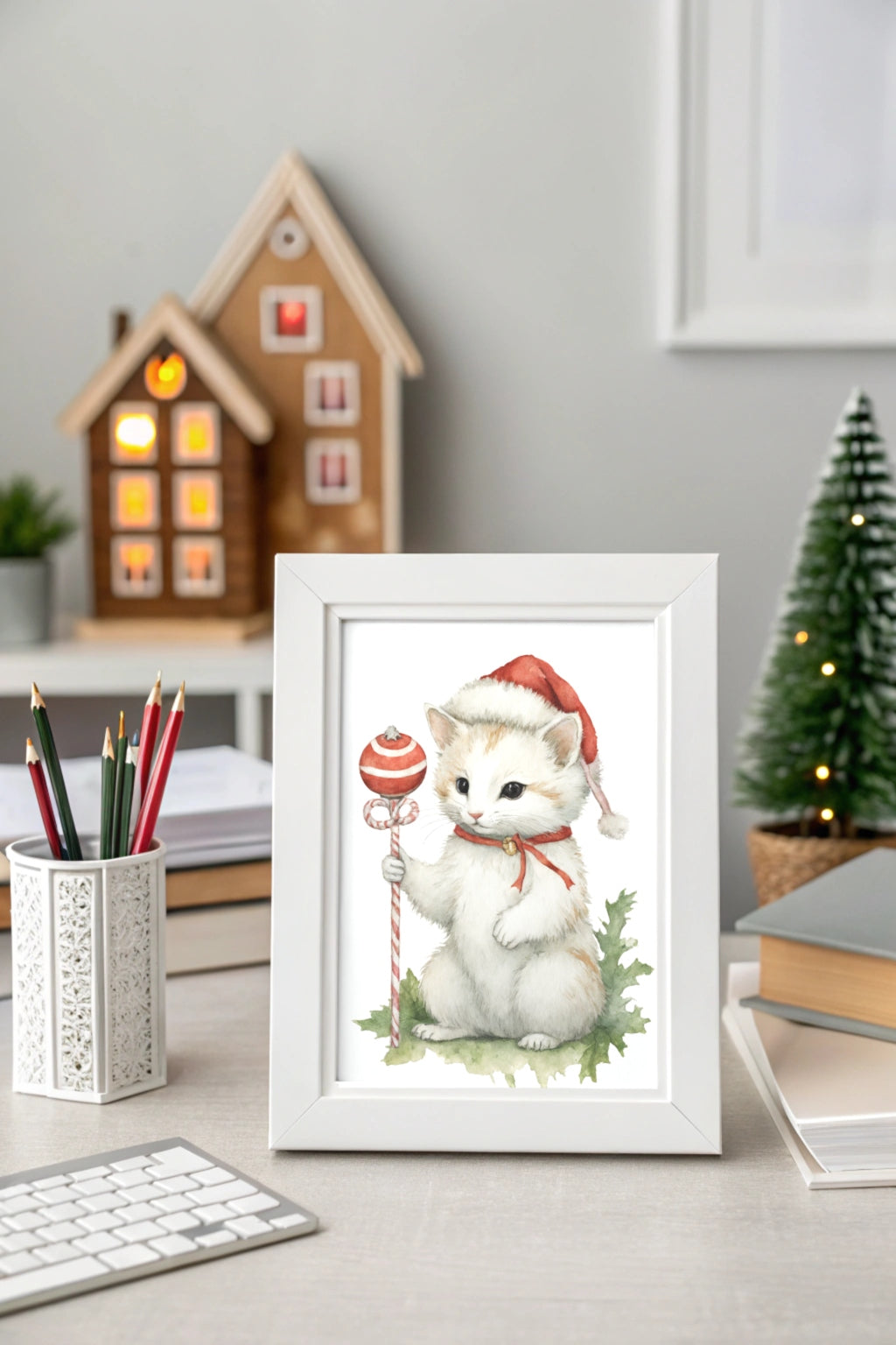 Magical Christmas Cat Digital Wall Art - Fluffy Decor