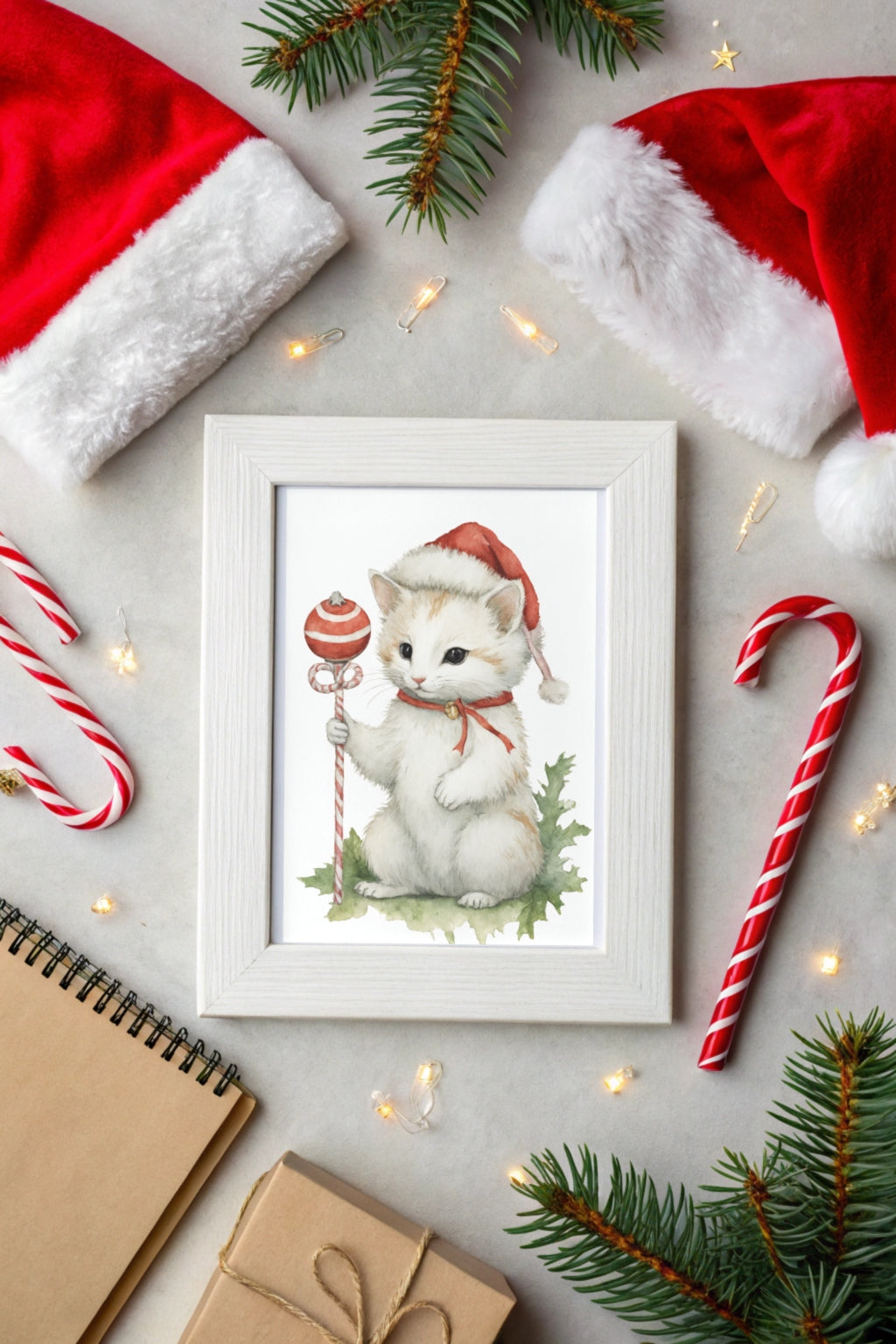 Magical Christmas Cat Digital Wall Art - Fluffy Decor