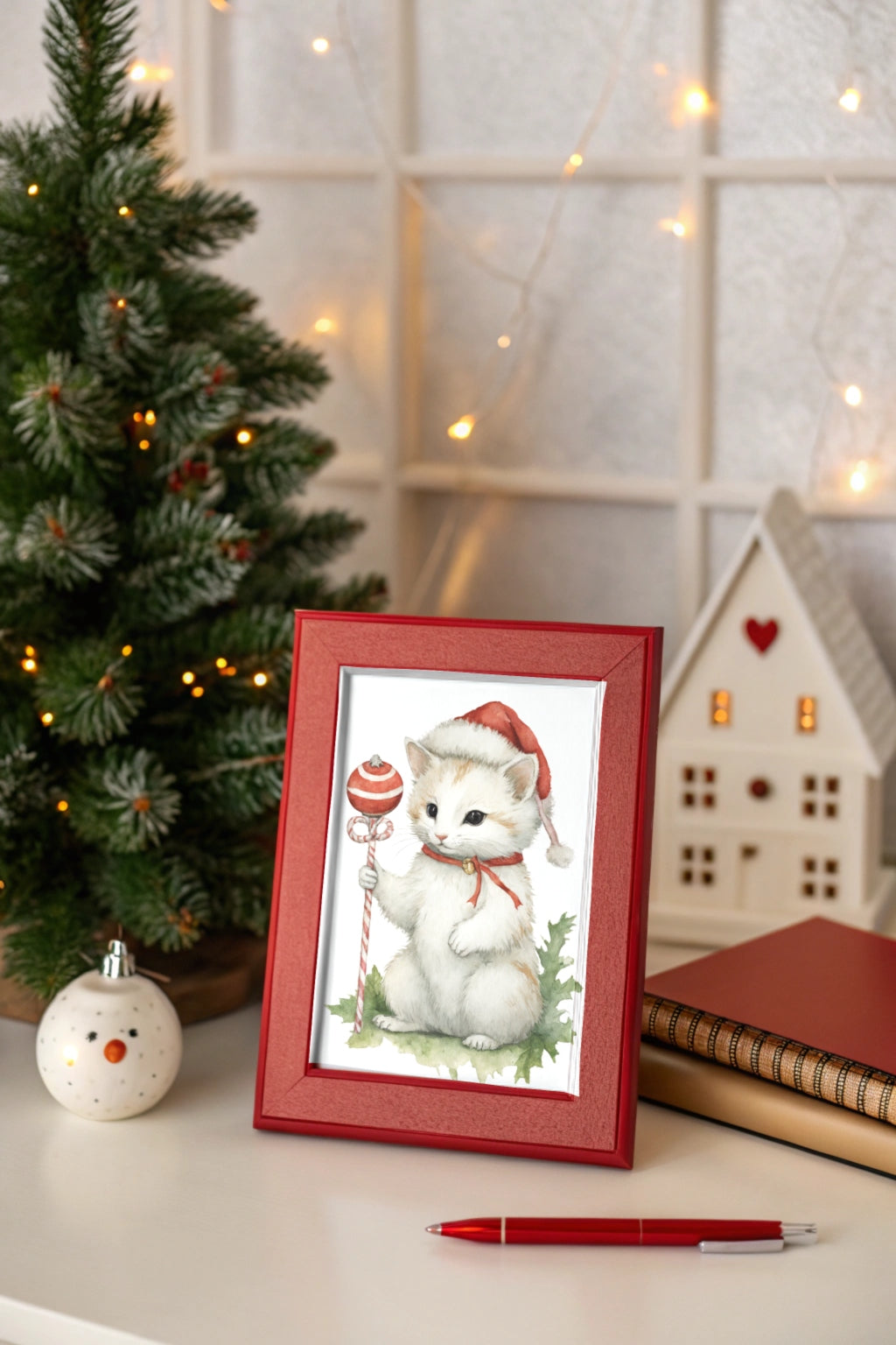 Magical Christmas Cat Digital Wall Art - Fluffy Decor