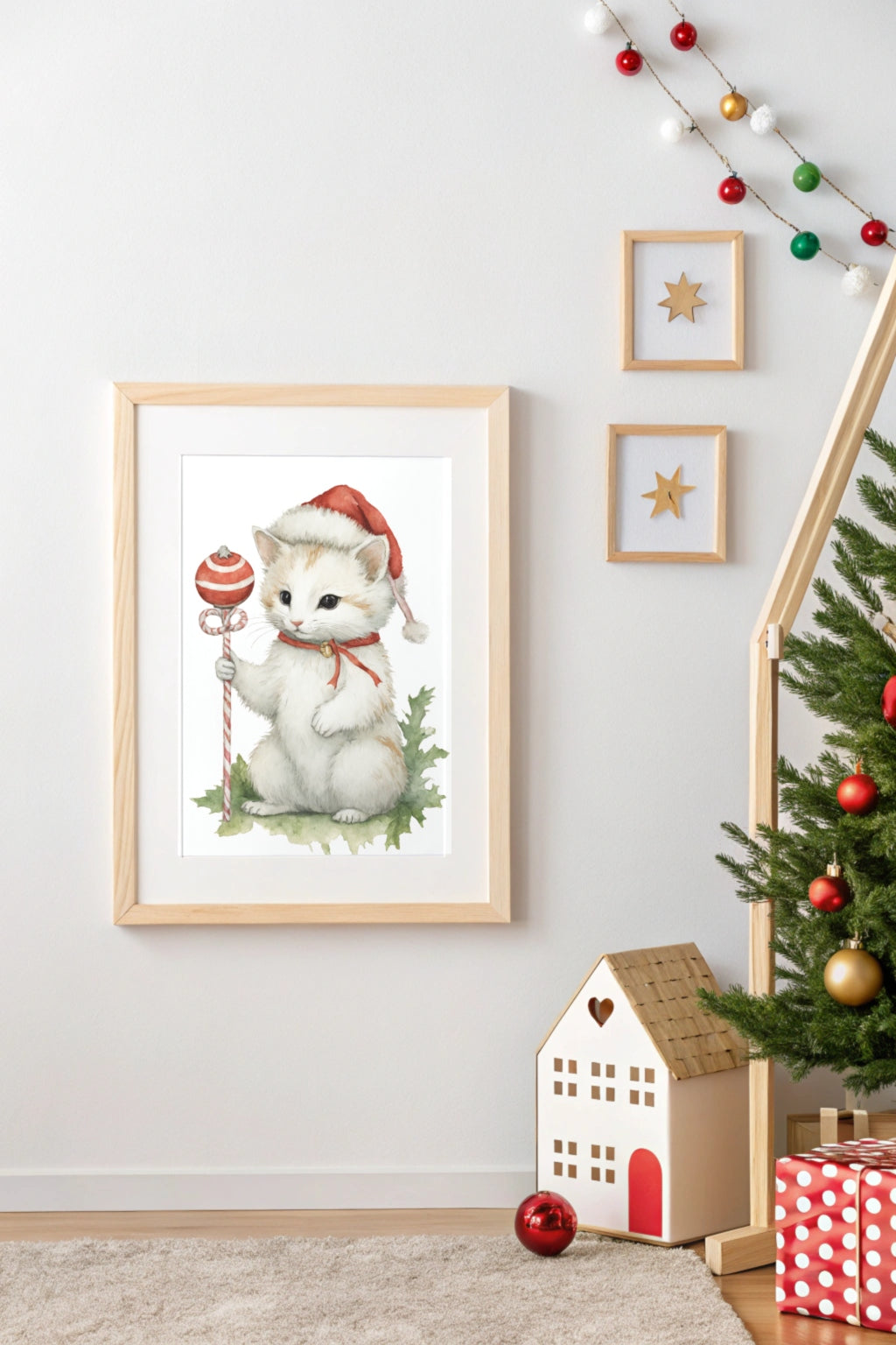 Magical Christmas Cat Digital Wall Art - Fluffy Decor