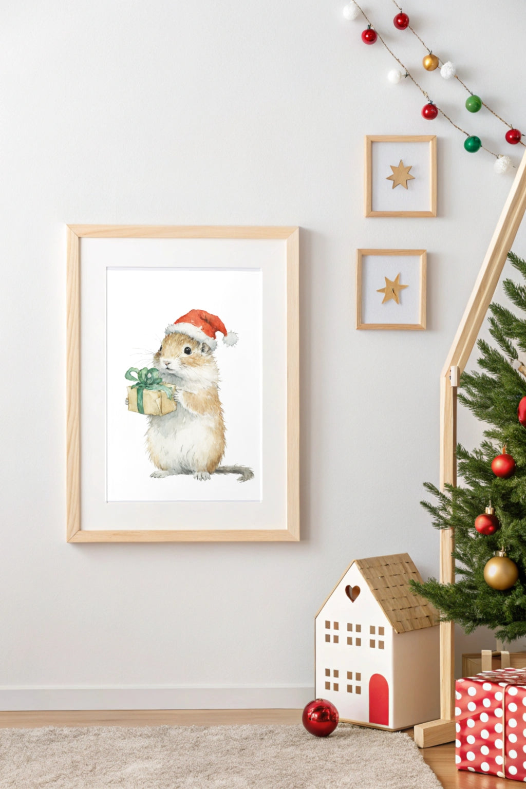 Xmas Squirrel Helper Digital Wall Art - Fluffy Cutes Art