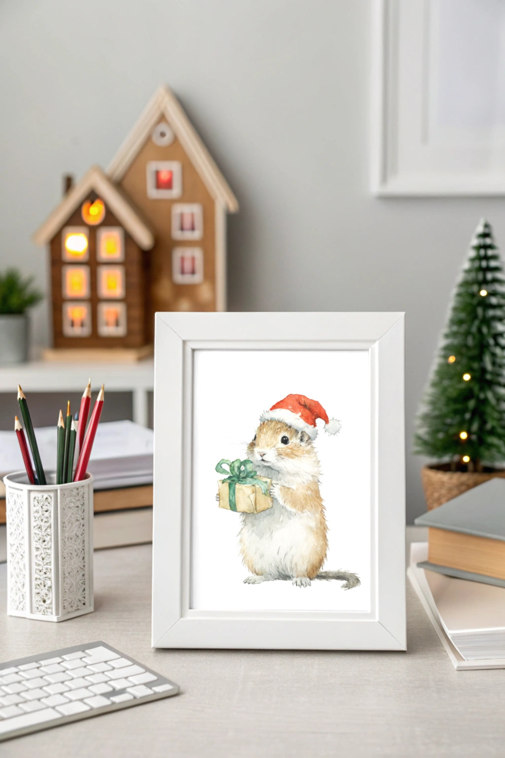 Xmas Squirrel Helper Digital Wall Art - Fluffy Cutes Art