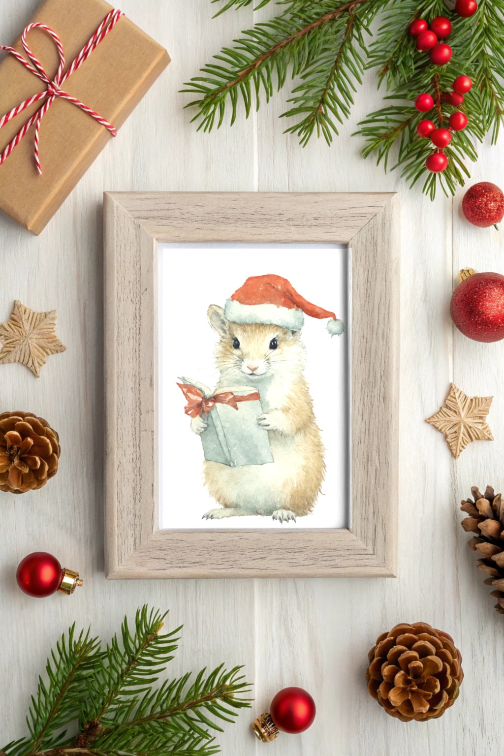 Xmas Wisdom Mouse Digital Wall Art - Fluffy Cutes Art