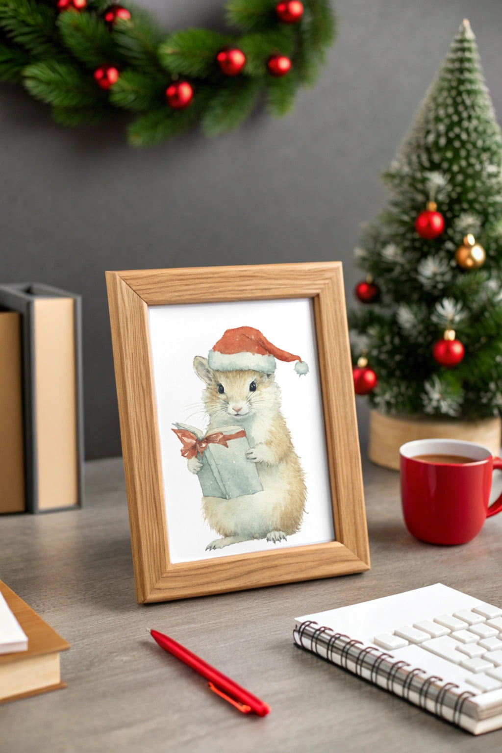 Xmas Wisdom Mouse Digital Wall Art - Fluffy Cutes Art