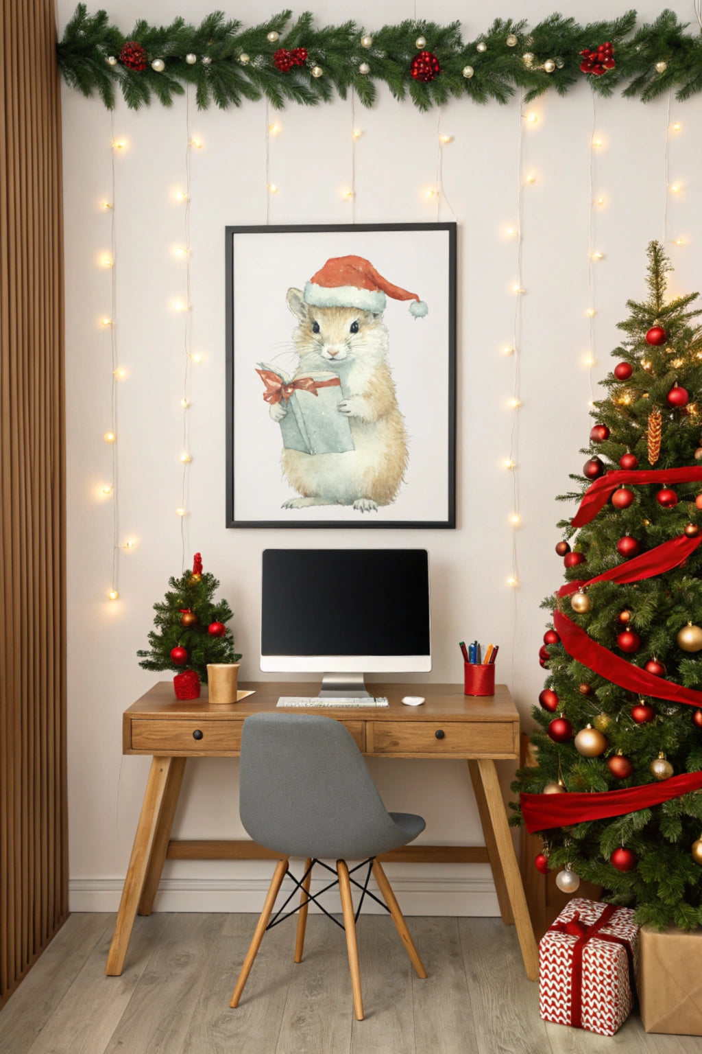 Xmas Wisdom Mouse Digital Wall Art - Fluffy Cutes Art