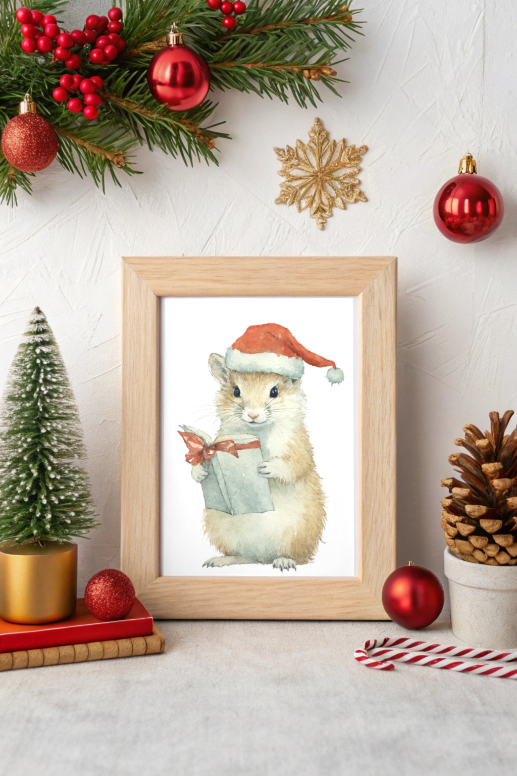 Xmas Wisdom Mouse Digital Wall Art - Fluffy Cutes Art