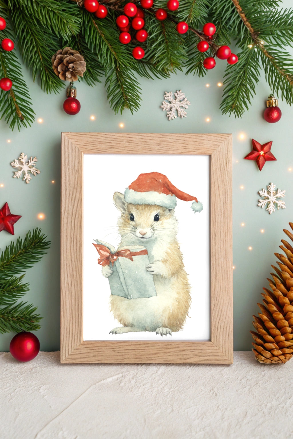 Xmas Wisdom Mouse Digital Wall Art - Fluffy Cutes Art