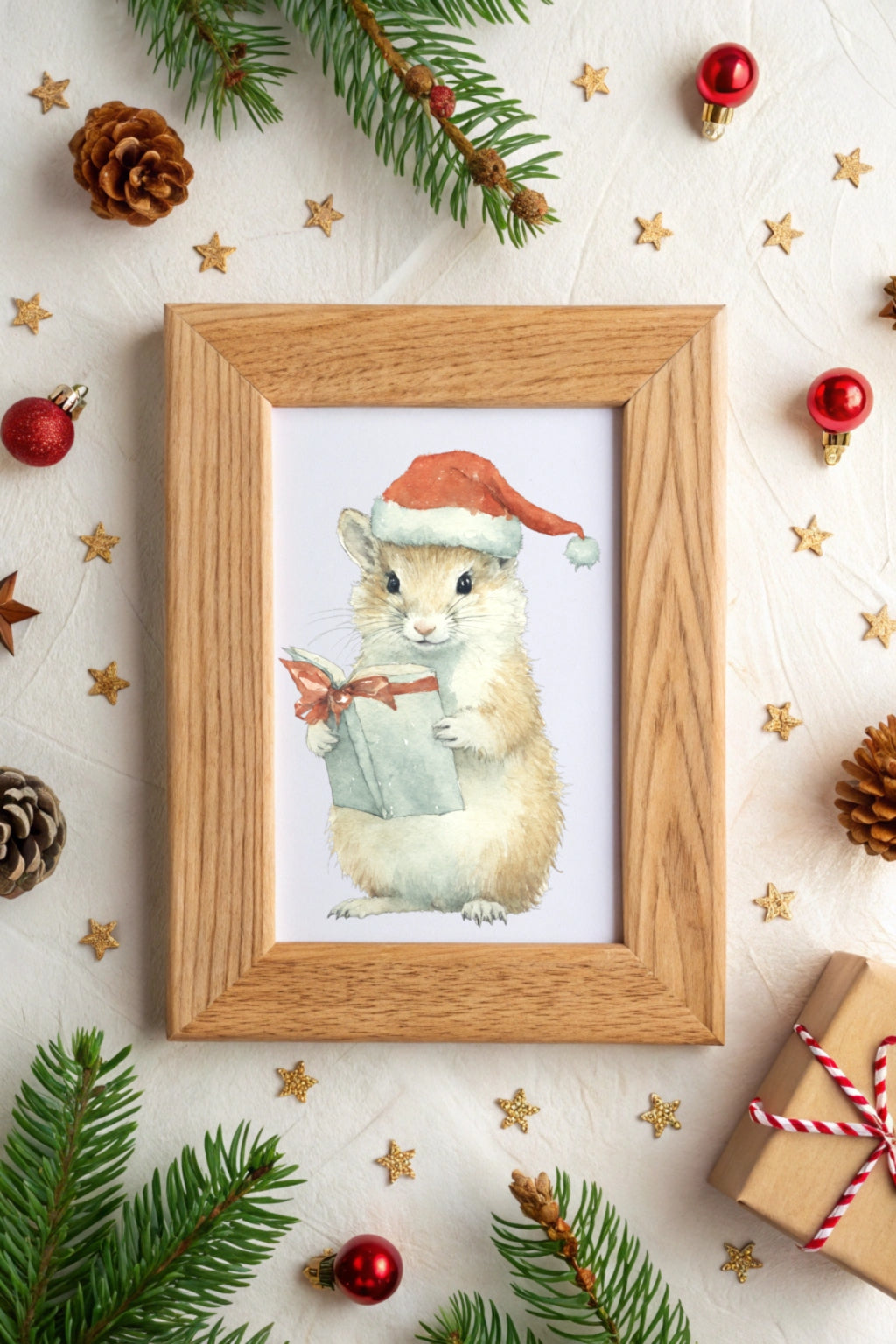 Xmas Wisdom Mouse Digital Wall Art - Fluffy Cutes Art